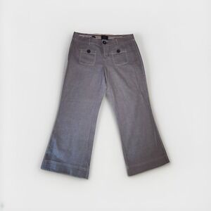 American Eagle Flare Leg Pants Women 10 Blue Cotton Twill Low Rise Button Pocket